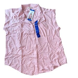 Jachs‎ Girlfriend Pink Sleeveless Button Up Shirt Top Women's Size L NEW light